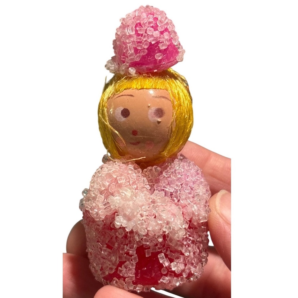 VTG Handmade Sugar Coated Candy Like Doll Ornament With Golden Hair